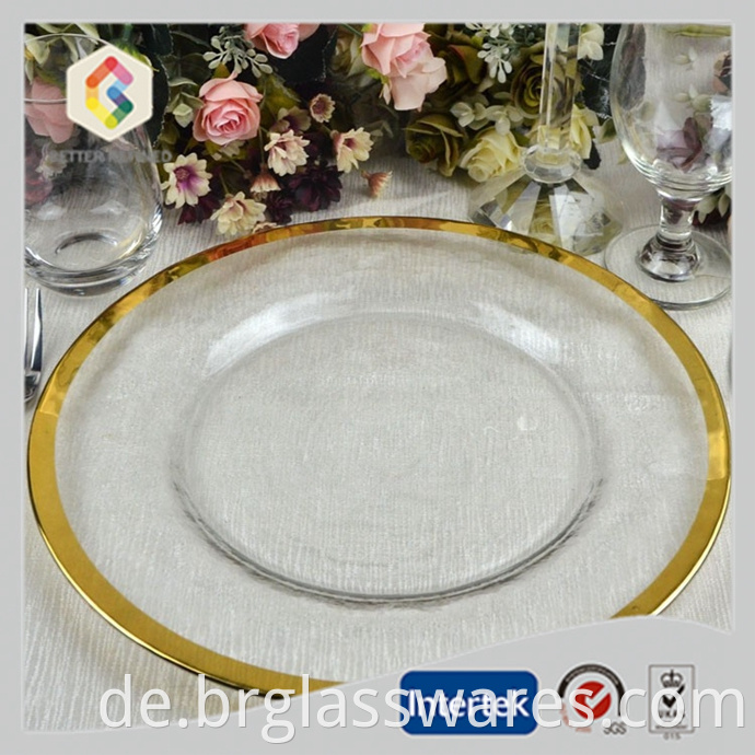 Gold rim cheap glass charger plate for wedding